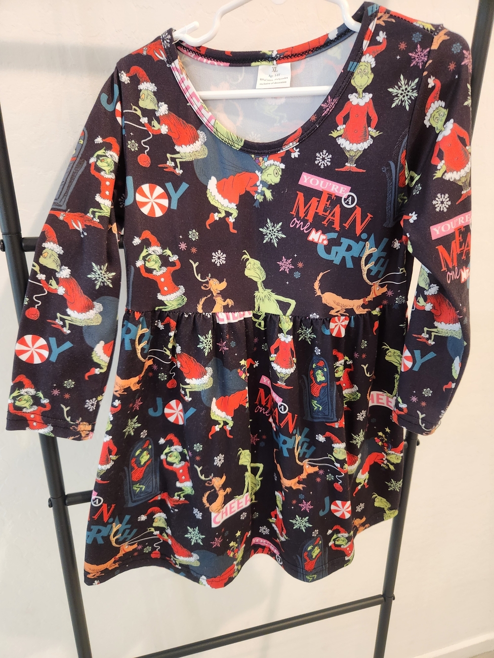Grinch Holiday  Dress - Black with Red & Green Print